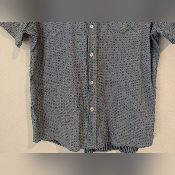 Billy Reid Blue Patterned Woven Cotton Short Sleeve Button-Up Tuscumbia Shirt LG - Picture 6 of 8